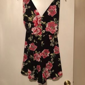 Black with Pink Floral Romper from Express